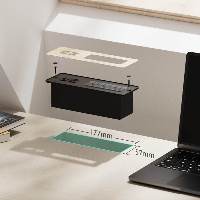 Flush Mount Desktop & Bedside Power Strip with USB C Port