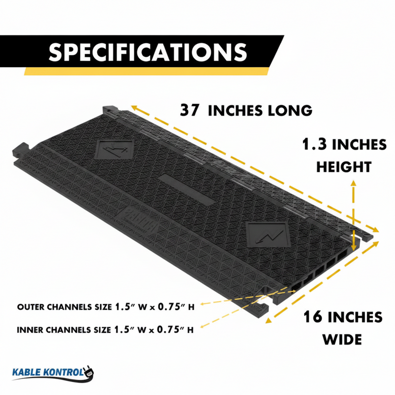 ATLAS® Low Profile Cable Protector Ramp - 5 Channels - CP9983-LP-BK