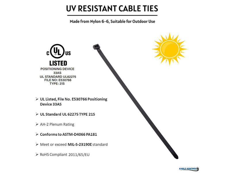 Black Zip Ties - 14" Inch Long - UV Resistant Nylon - 50 Lbs Tensile Strength - 1000 pc Pack