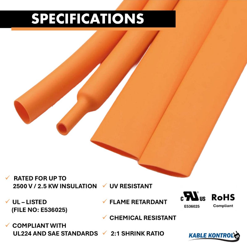 EV High Voltage Heat Shrink Tubing - Polyolefin - Single Wall - 2:1 Ratio