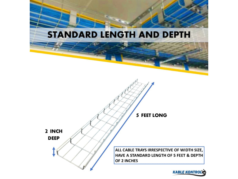 Wire Mesh Cable Tray Straight Section - Electro-Zinc Resistant Steel - 12" W x 4" D x 10' L - Chrome Finish