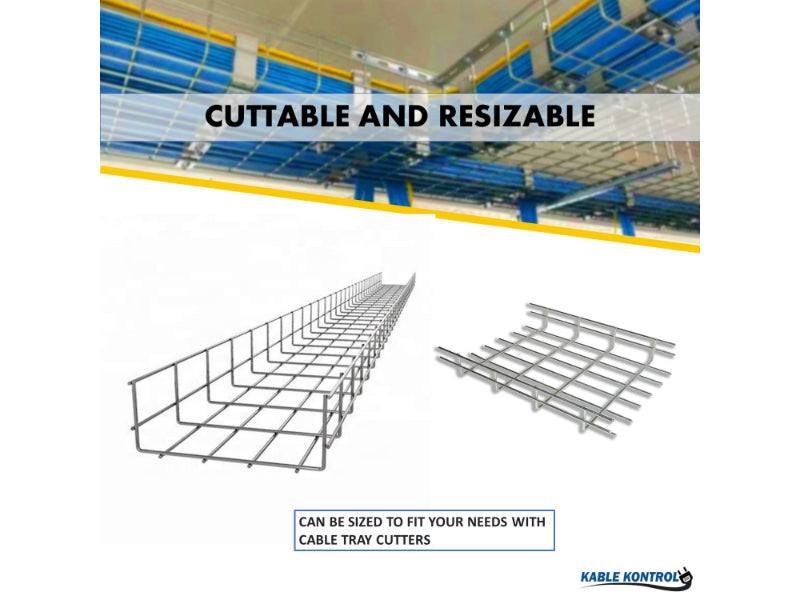 Wire Mesh Cable Tray Straight Section - Electro-Zinc Resistant Steel - 6" W x 4" D x 10' L - Chrome Finish
