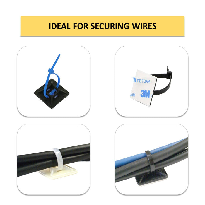 Adhesive Cable Tie Mounts - 1-1/2" Sq - UV Black Nylon - 100 pcs