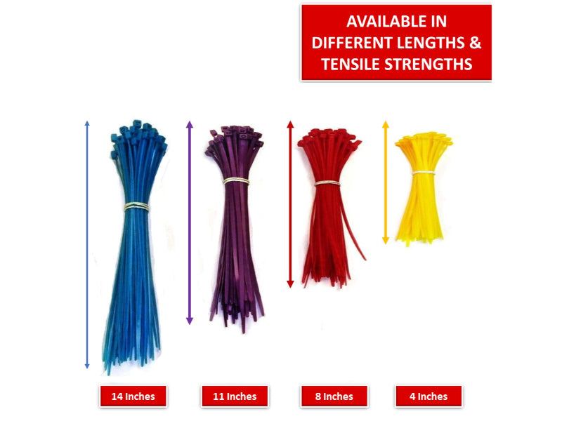 Zip Ties - 14" Long - 100 Pc Pk - Fluorescent Yellow color - Nylon - 50 Lbs Tensile Strength