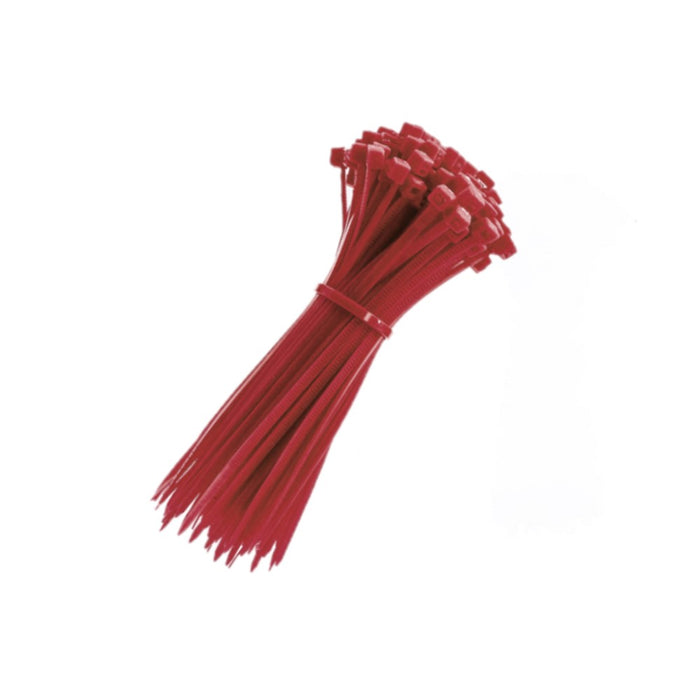 Zip Ties - 4" Long - 100 Pc Pk - Red color - Nylon - 18 Lbs Tensile Strength
