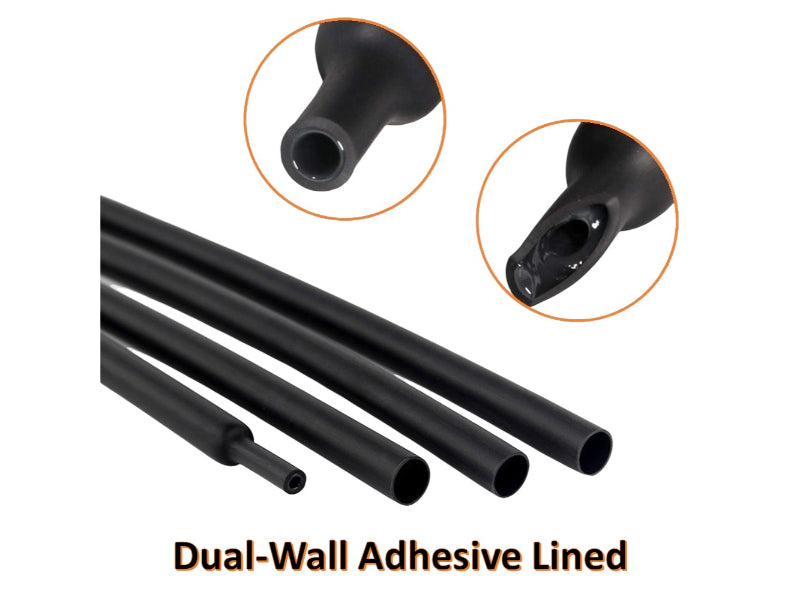 2:1 Dual Wall Adhesive Lined Heat Shrink Tubing - 3/4" Inside diameter - 4' Long Stick - 1 Pc - Black