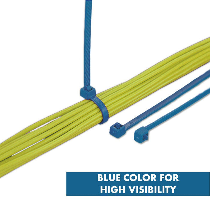 Metal Detectable Zip Ties - 8" Long - 40 Lbs Tensile Strength - 100 pc Pack - Blue
