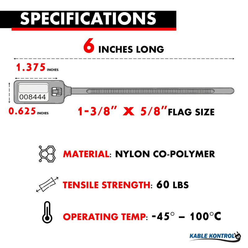 Serialized Flag Write-On Identification Cable Ties