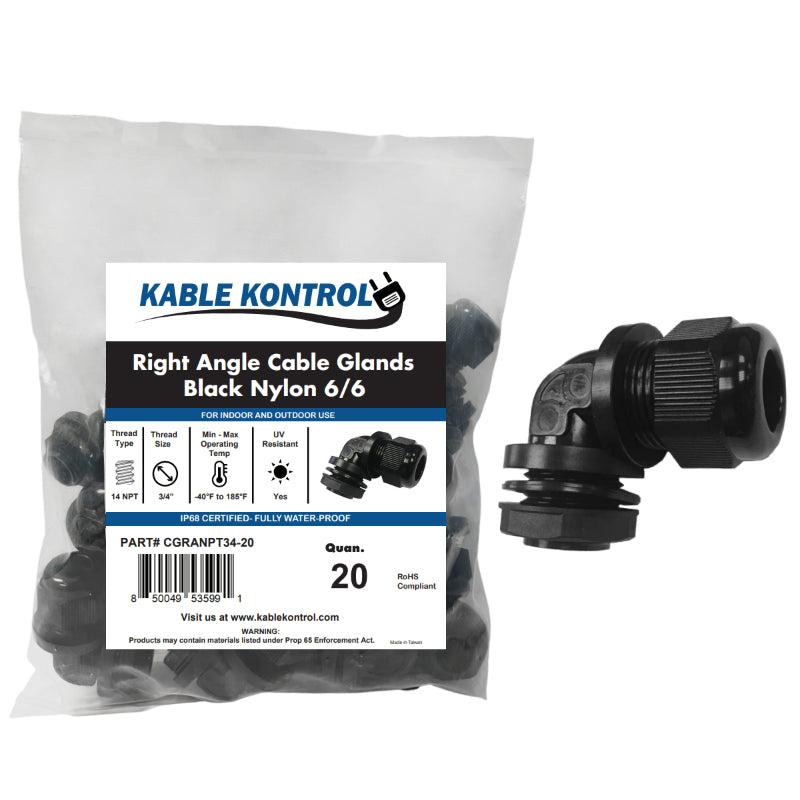 Right Angle Nylon Cable Glands - NPT Thread