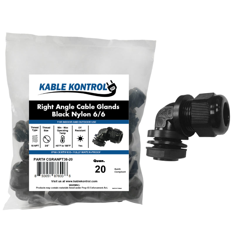 Right Angle Nylon Cable Glands - NPT Thread