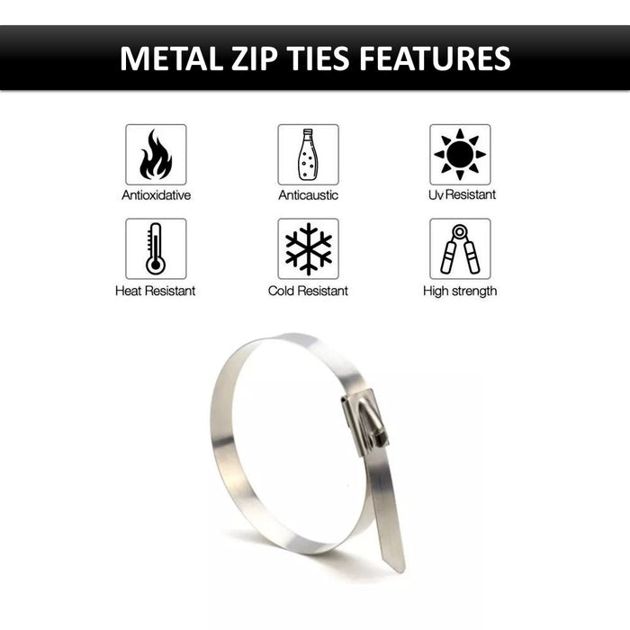 Stainless Steel Metal Zip Ties - 5" Long - 200 Lbs Tensile Strength - 100 pcs / Pack