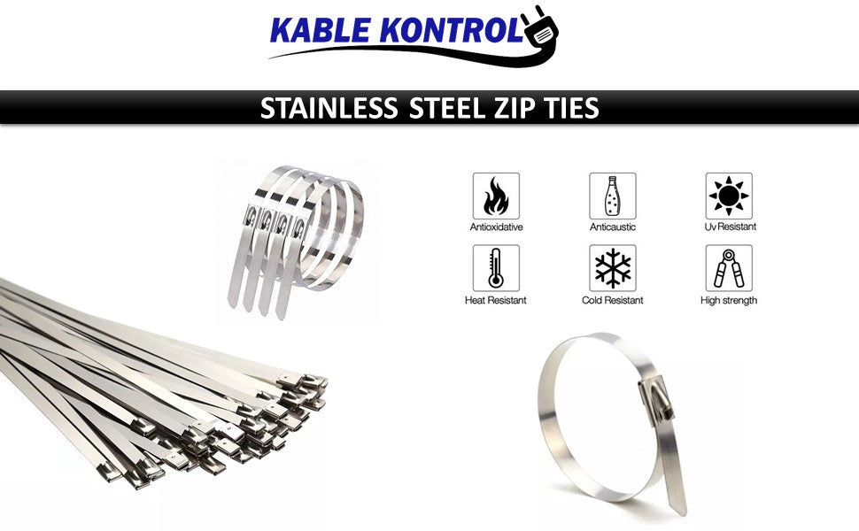 Stainless Steel Metal Zip Ties - 5" Long - 200 Lbs Tensile Strength - 100 pcs / Pack