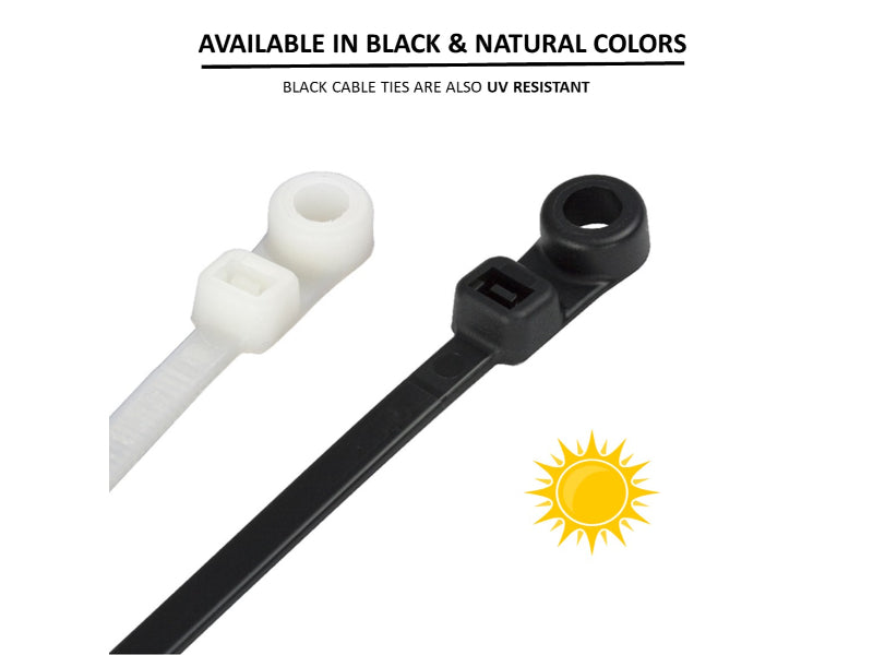 5" Long Screw Mount Cable Ties - 40 Lb Tensile Strength - 100 Pack - UV Black