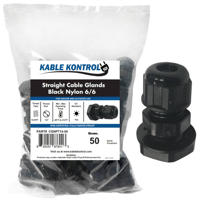 Straight Nylon Cable Glands - NPT Thread