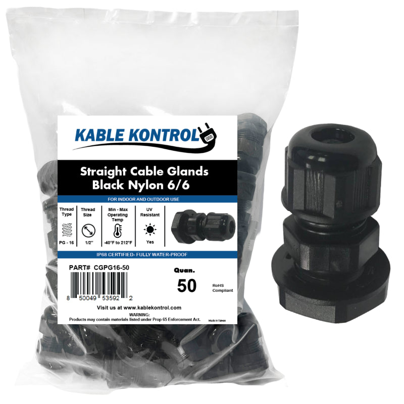 Straight Nylon Cable Glands - PG Thread