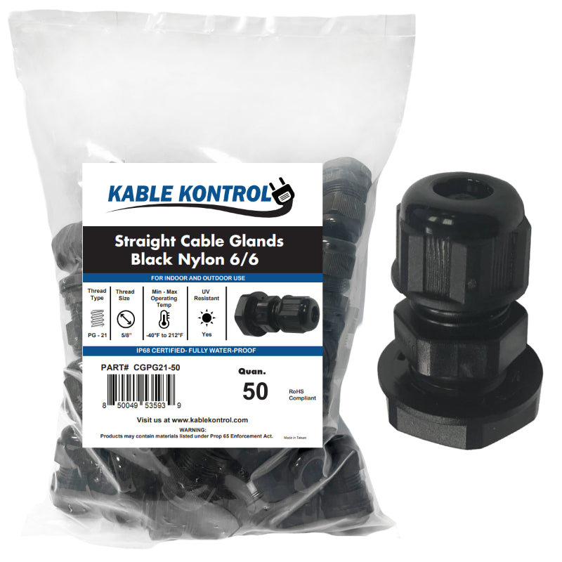 Straight Nylon Cable Glands - PG Thread