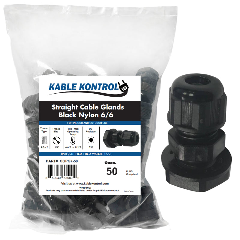 Straight Nylon Cable Glands - PG Thread