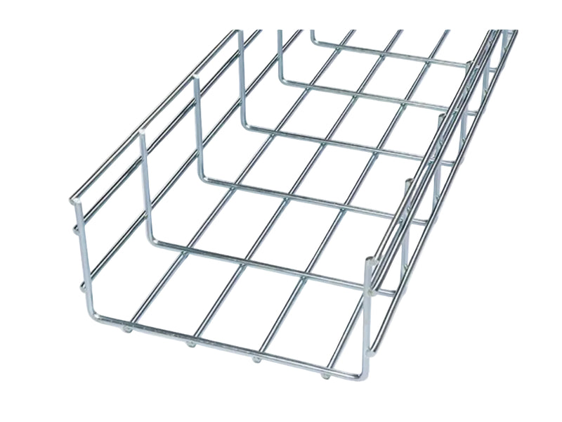 Wire Mesh Cable Tray Straight Section - Electro-Zinc Resistant Steel - 8" W x 4" D x 10' L - Chrome Finish