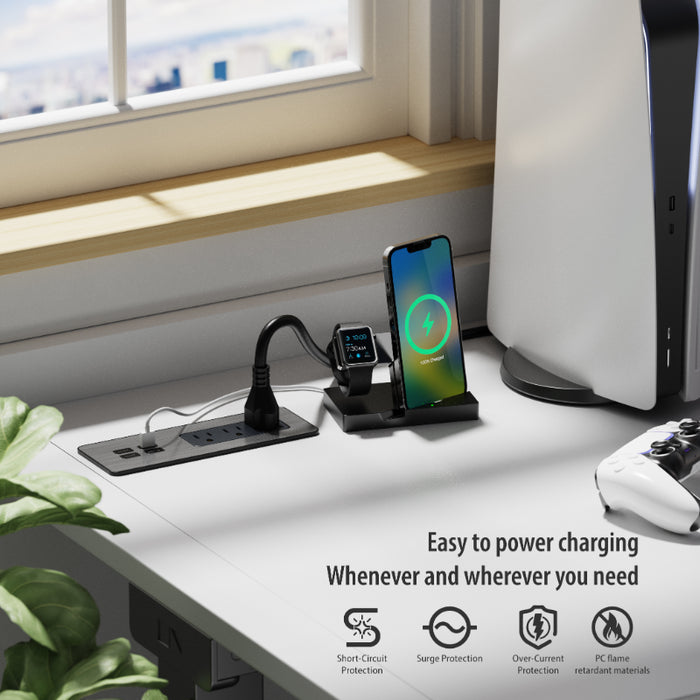 Flush Mount Desktop & Bedside Power Strip with USB C Port