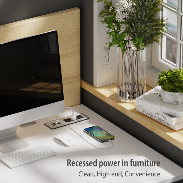 Flush Mount Desktop & Bedside Power Strip with USB C Port