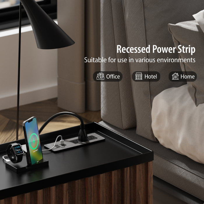 Flush Mount Desktop & Bedside Power Strip with USB C Port