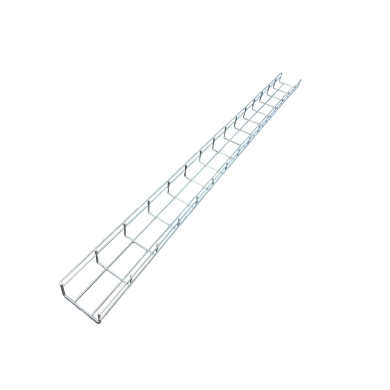 Wire Mesh Cable Tray Straight Section - Electro-Zinc Resistant Steel - 4" W x 2" D x 10' L - Chrome Finish
