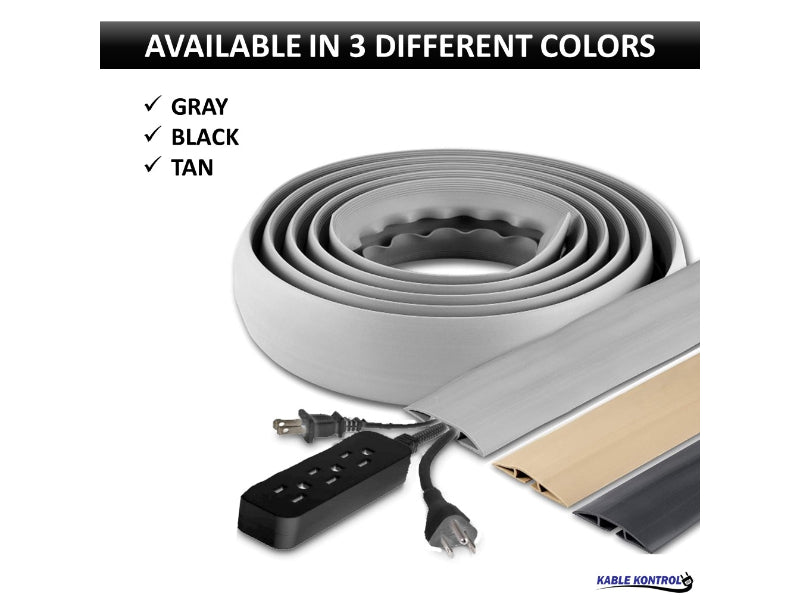 PVC Floor Cord Cover Kit - 15' Long - Gray