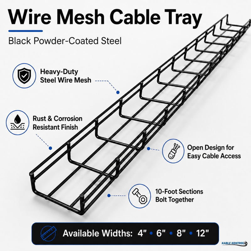 Wire Mesh Cable Tray Black Coated