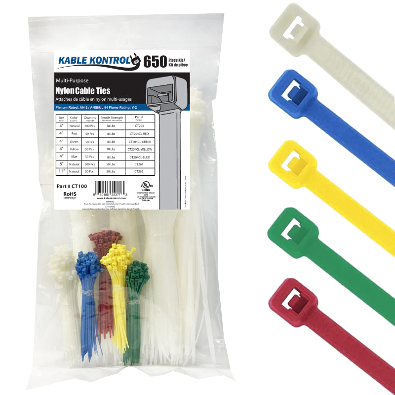 Assorted Cable Zip Tie Kits - Multicolored & Multi-Length