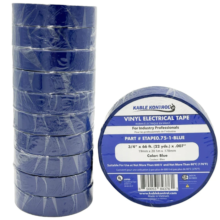 Blue PVC Electrical Tape - 3/4" Wide x 66' Long - 1 Pc