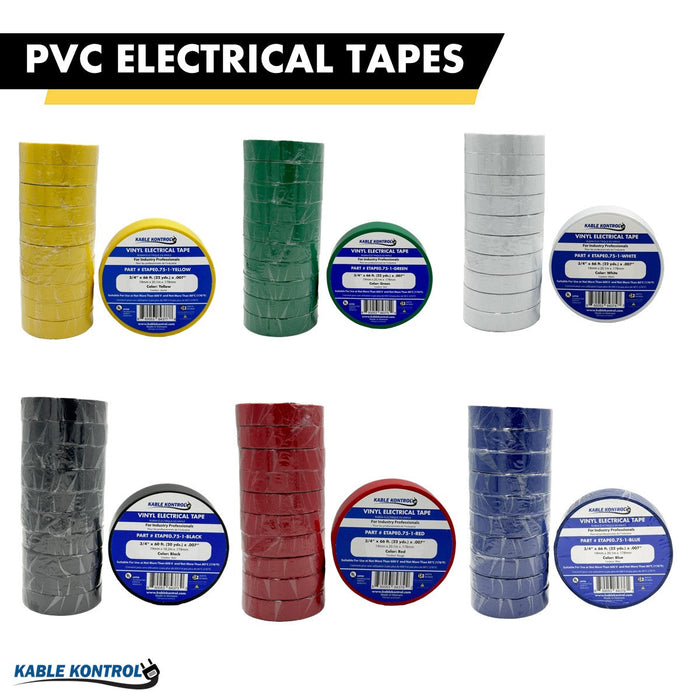 Black PVC Electrical Tape - 3/4" Wide x 60' Long - Rated For 600V