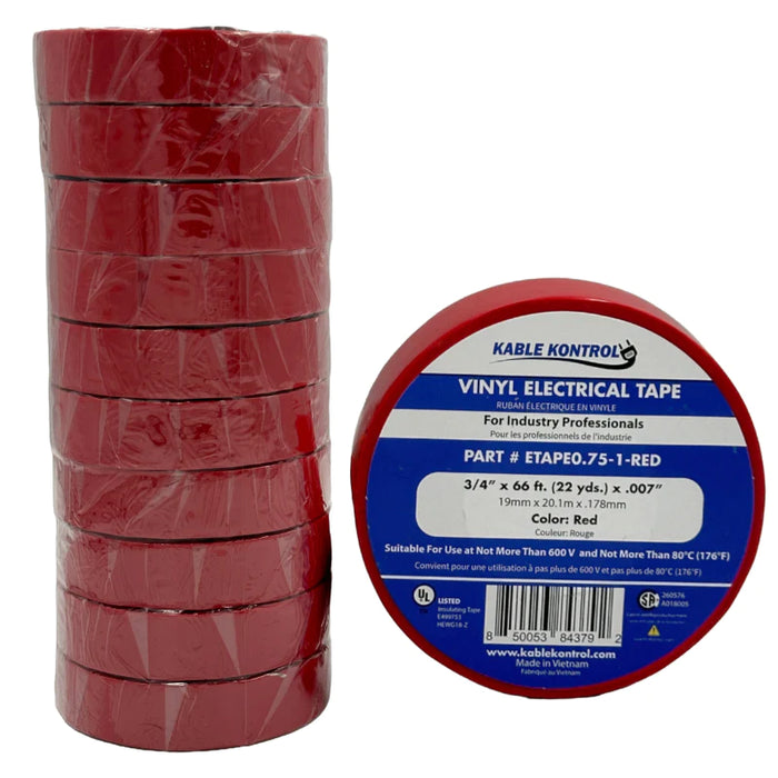 Red PVC Electrical Tape - 3/4" Wide x 66' Long - 1 Pc