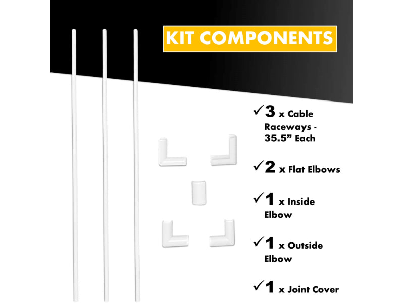 TV Wall Cord Cover Cable Raceway - 8 Piece Kit - 0.43" W x 0.5" H Channel Size