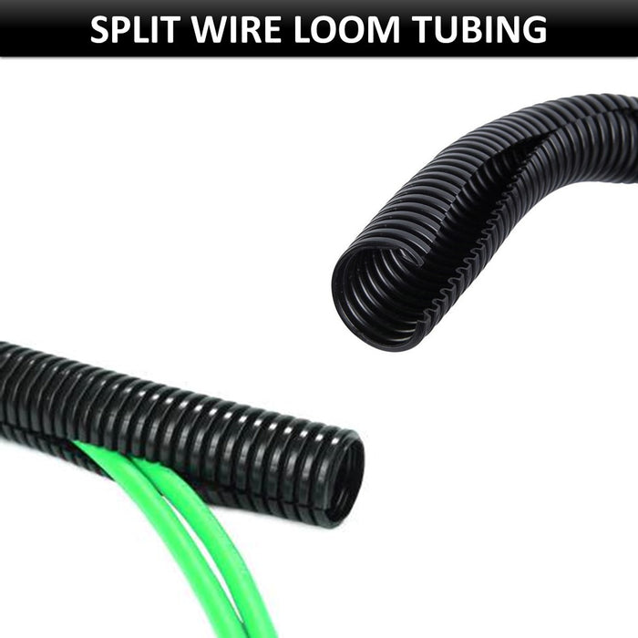 Xscorpion 1/8" Split Wire Loom Tubing - 50 Ft Roll Of Black Corrugated Cable Sleeve For Wire Protection