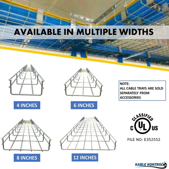 Wire Mesh Cable Tray Straight Section - Electro-Zinc Resistant Steel - 12" W x 2" D x 5' L - Chrome Finish